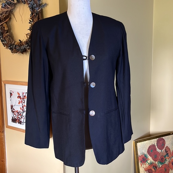 Vtg PETITE SOPHISTICATE COLLECTION Size 6 V-Neck 3-Button Blazer Black Career - Picture 3 of 15